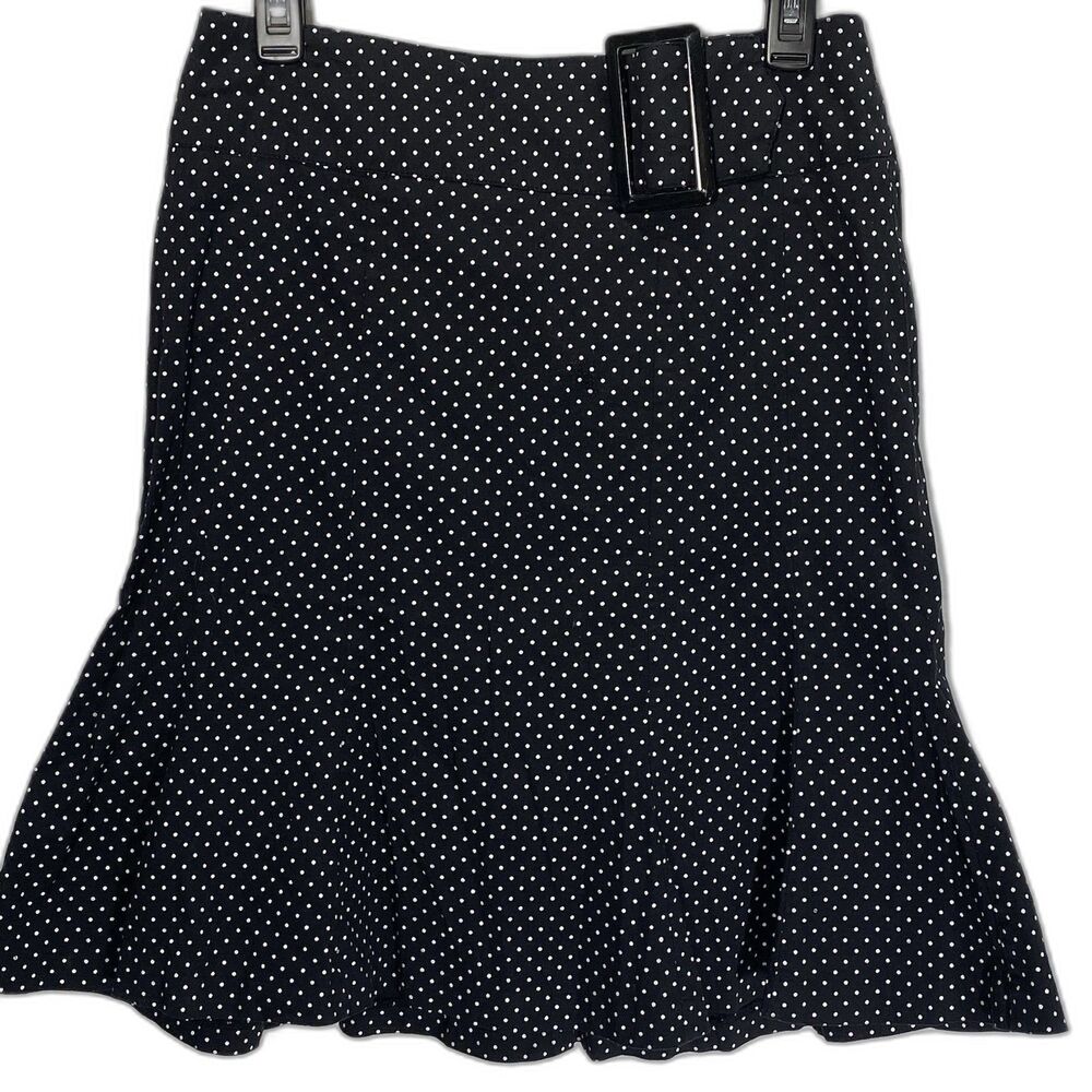 MKM Designs Polka Dot Skirt Women 7 8 Vintage Peplum Knee Length Stretch Black